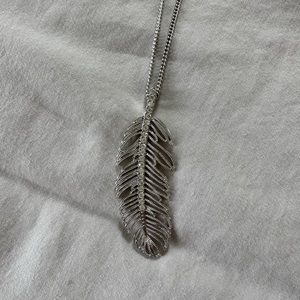 Adornable U Long Silver Feather Pendant Necklace
